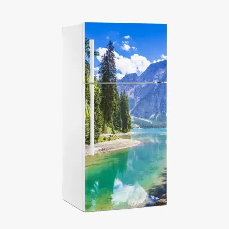 Sticker pour réfrigérateur reflet alpin au Lac de Braies – Wallnifity®