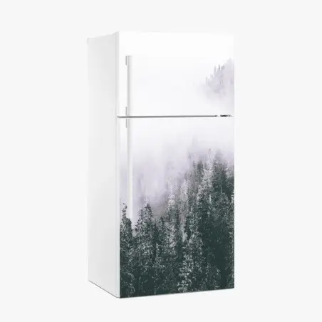 Sticker pour réfrigérateur forêt brumeuse en noir et blanc – Wallnifity®