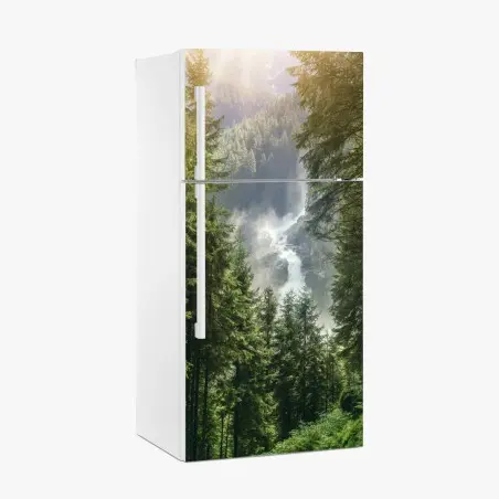 Sticker pour réfrigérateur cascade de Krimml dans la forêt alpine – Wallnifity®
