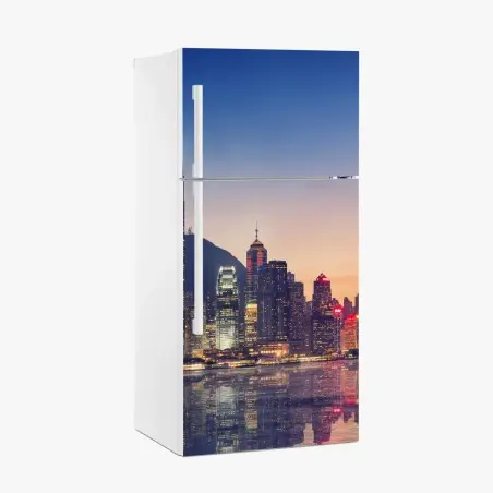 Sticker pour réfrigérateur panorama urbain de Hong Kong au crépuscule – Wallnifity®
