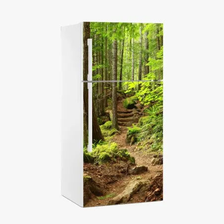 Sticker pour réfrigérateur sentier enchanté en forêt verdoyante – Wallnifity®