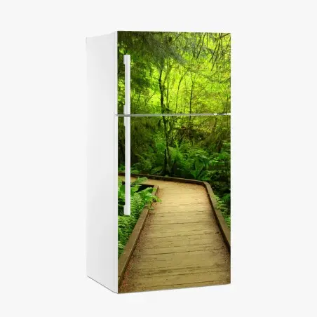 Sticker pour réfrigérateur sentier boisé baigné de verdure – Wallnifity®