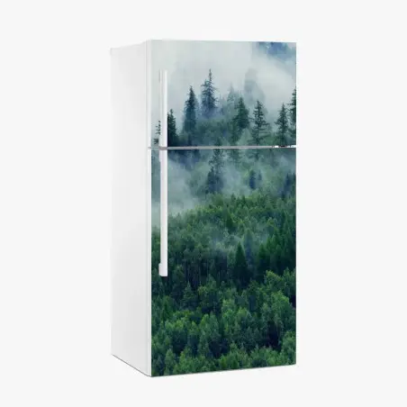 Sticker pour réfrigérateur forêt embrumée aux nuances de vert – Wallnifity®