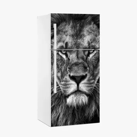 Sticker pour réfrigérateur regard de lion majestueux en noir et blanc – Wallnifity®