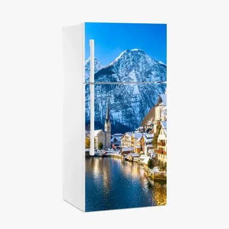 Sticker pour réfrigérateur village alpin pittoresque au bord du lac à Hallstatt – Wallnifity®