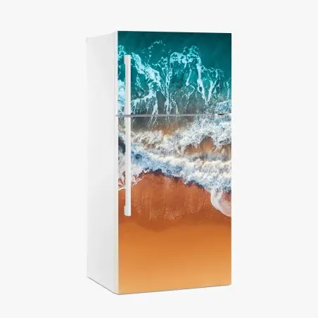 Sticker pour réfrigérateur vagues aériennes sur plage dorée – Wallnifity®