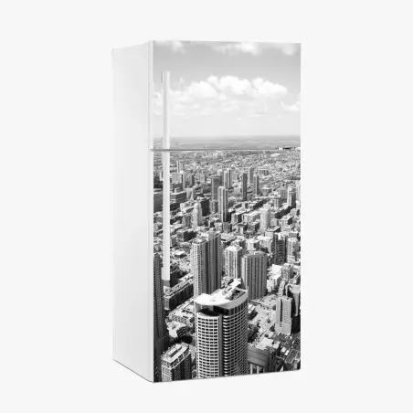 Sticker pour réfrigérateur ligne d'horizon de Chicago en noir et blanc – Wallnifity®