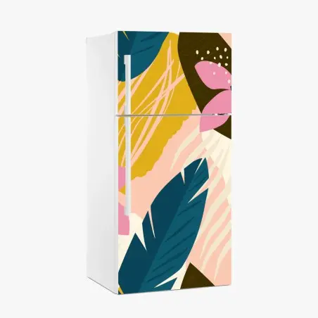 Sticker pour réfrigérateur jardin tropical abstrait aux fleurs roses – Wallnifity®