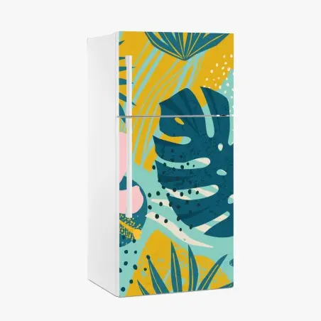 Sticker pour réfrigérateur paradis tropical fleuri aux teintes vives – Wallnifity®