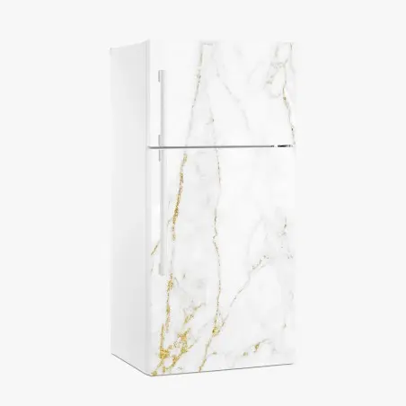 Sticker pour réfrigérateur marbre blanc aux veinures dorées – Wallnifity®