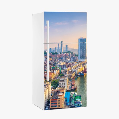 Sticker pour réfrigérateur vue panoramique de Macao au coucher de soleil – Wallnifity®