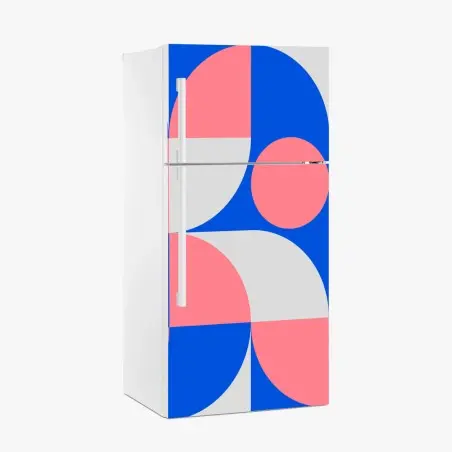 Sticker pour réfrigérateur composition géométrique scandinave en bleu et rose – Wallnifity®