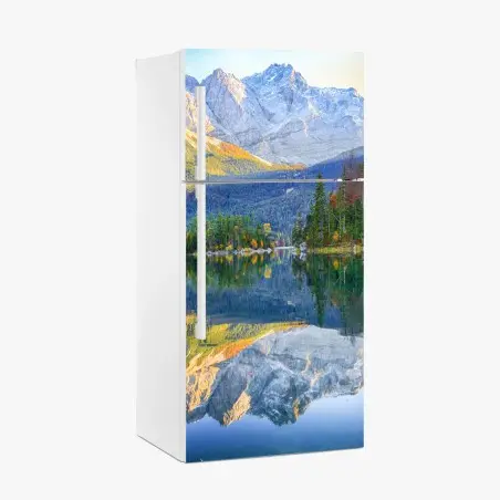 Sticker pour réfrigérateur reflets d'automne au lac Eibsee devant Zugspitze – Wallnifity®