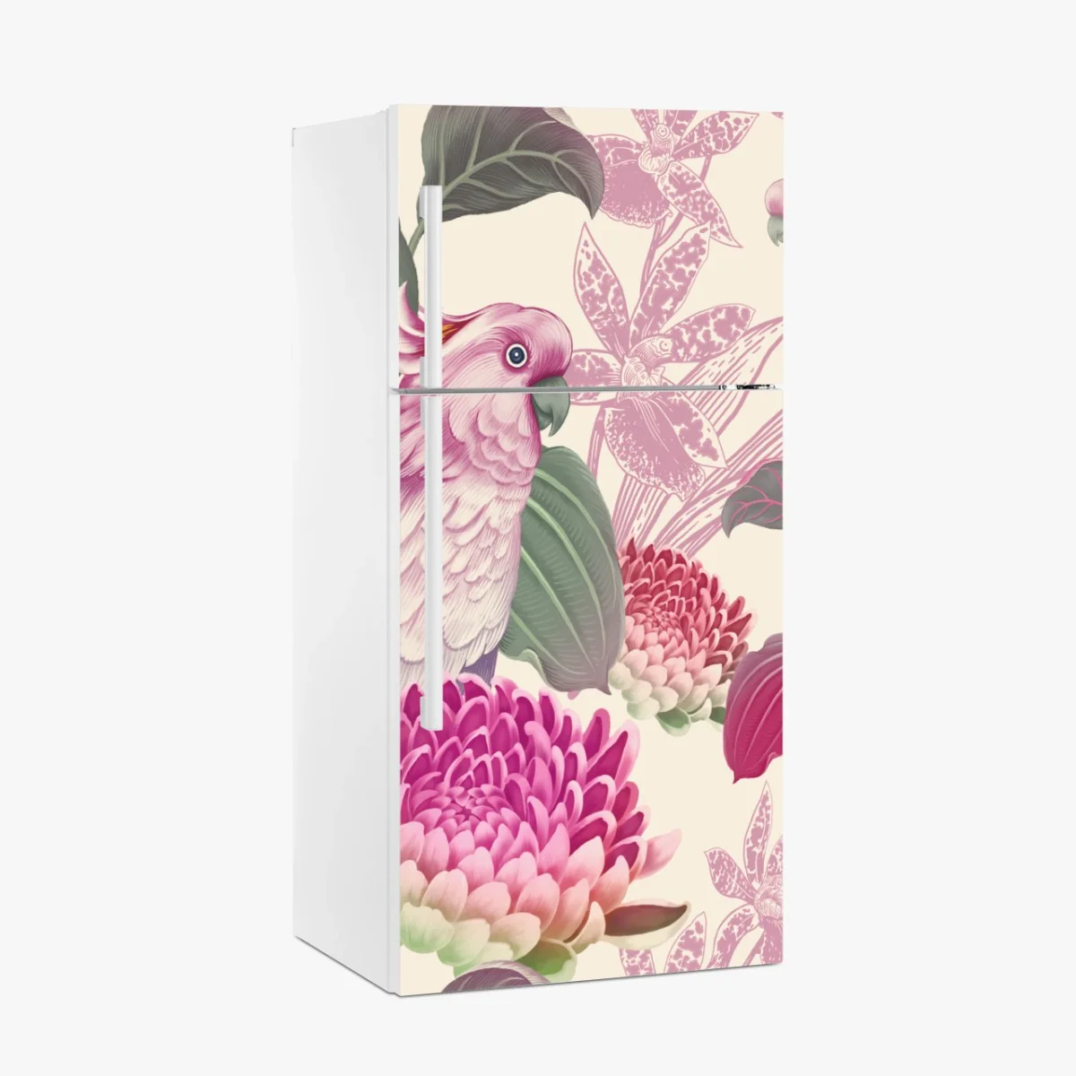 Sticker pour réfrigérateur motif tropical élégant aux oiseaux et fleurs roses – Wallnifity® Sticker pour réfrigérateur motif tropical élégant aux oiseaux et fleurs roses – Wallnifity®