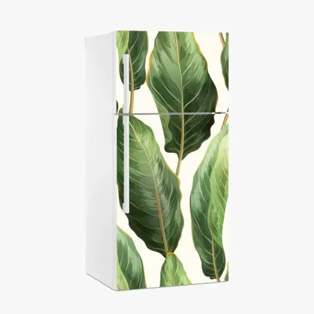 Sticker pour réfrigérateur motif tropical de grandes feuilles vertes – Wallnifity®