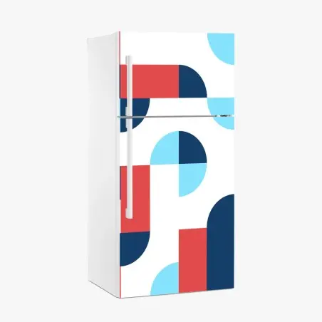 Sticker pour réfrigérateur motif géométrique moderne bleu et corail – Wallnifity®