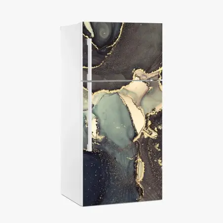 Sticker pour réfrigérateur abstraction luxueuse en encre alcool turquoise et or – Wallnifity®