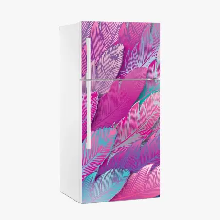 Sticker pour réfrigérateur motif plumes irisées rose et turquoise – Wallnifity®