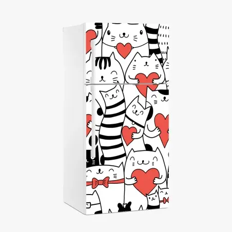 Sticker pour réfrigérateur motif chats et cœurs mignons – Wallnifity®