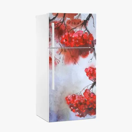 Sticker pour réfrigérateur bouquets de baies rouges en aquarelle – Wallnifity®