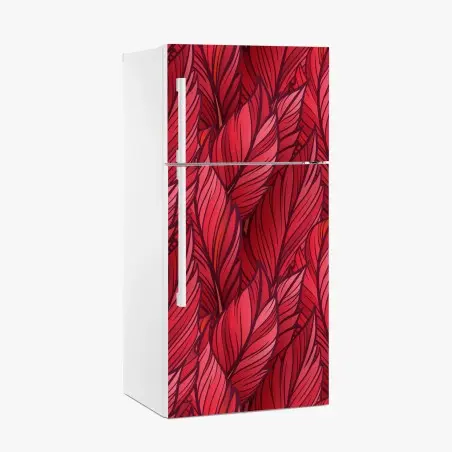 Sticker pour réfrigérateur motif de grandes feuilles rouges stylisées – Wallnifity®