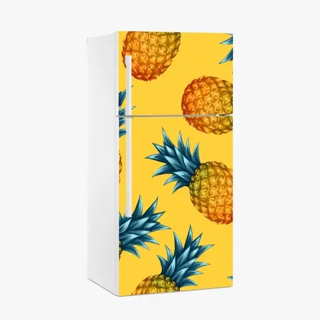 Sticker pour réfrigérateur motif ananas tropicaux sur fond jaune – Wallnifity®