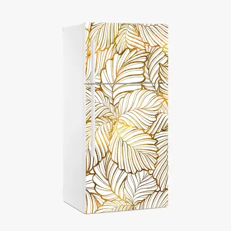 Sticker pour réfrigérateur motif feuilles tropicales dorées – Wallnifity®