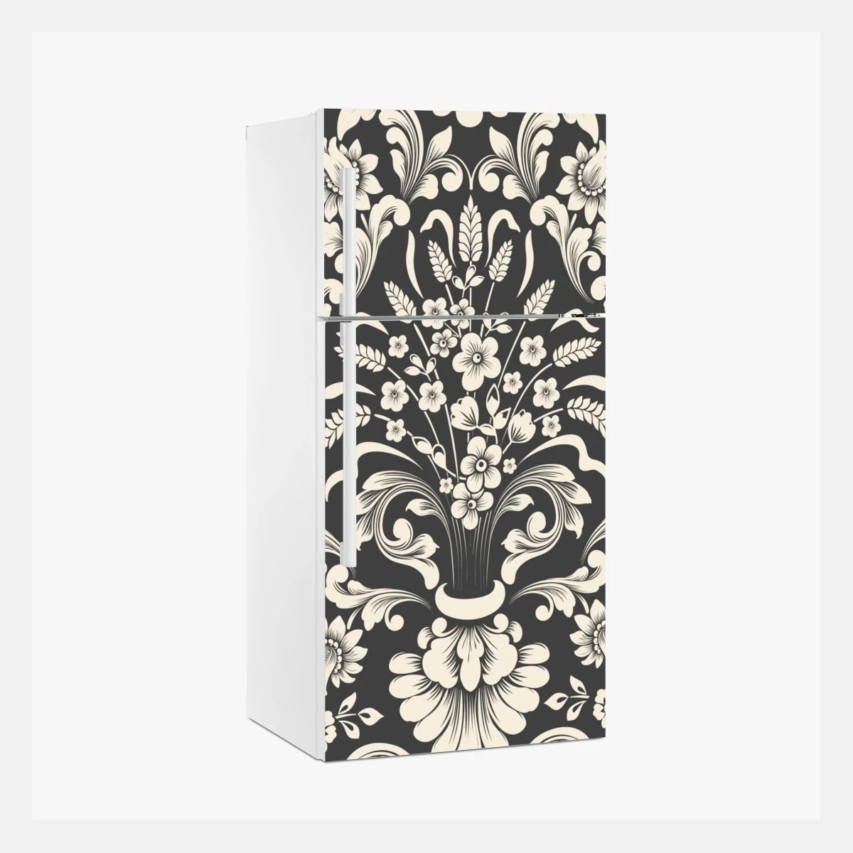 Sticker pour réfrigérateur motif floral baroque élégant noir et crème – Wallnifity® Sticker pour réfrigérateur motif floral baroque élégant noir et crème – Wallnifity®