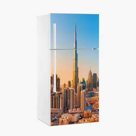 Sticker pour réfrigérateur paysage urbain de Dubaï au coucher de soleil – Wallnifity®