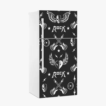 Sticker pour réfrigérateur motif rock vintage noir et blanc – Wallnifity®