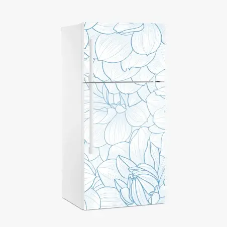 Sticker pour réfrigérateur motif floral délicat en esquisse bleue – Wallnifity®