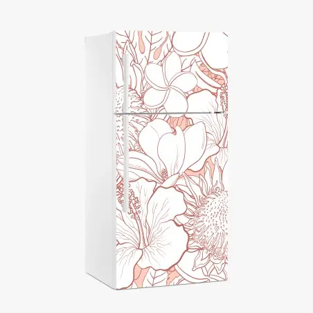 Sticker pour réfrigérateur motif floral tropical aux lignes saumon – Wallnifity®