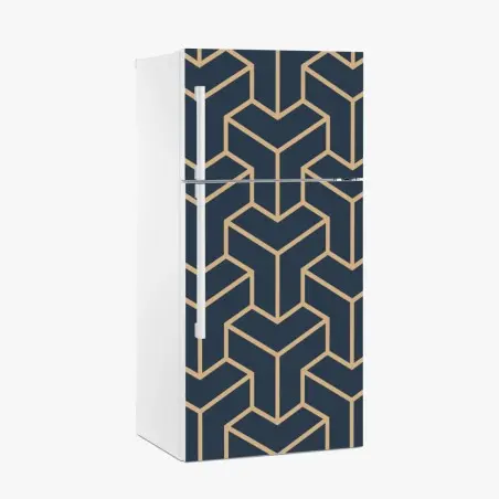 Sticker pour réfrigérateur motif géométrique bleu marine et doré en 3d – Wallnifity®