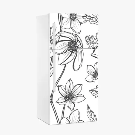 Sticker pour réfrigérateur motif floral délicat en noir et blanc – Wallnifity®