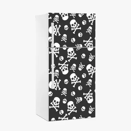 Sticker pour réfrigérateur motif crânes et os croisés noir et blanc – Wallnifity®