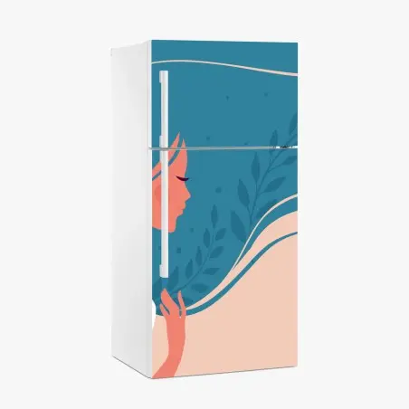 Sticker pour réfrigérateur portrait féminin à la chevelure florale – Wallnifity®