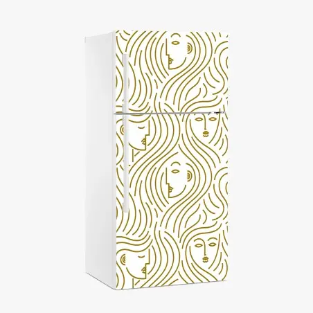 Sticker pour réfrigérateur motif de visages dorés aux cheveux ondulés – Wallnifity®