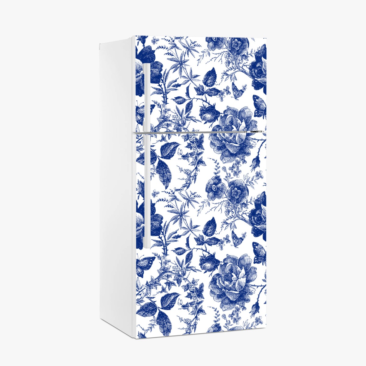 Sticker pour réfrigérateur motif floral bleu classique et raffiné – Wallnifity®
