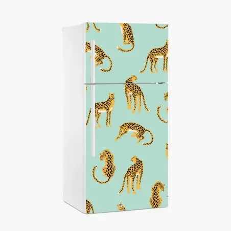 Sticker pour réfrigérateur motif guépards sur fond menthe – Wallnifity®