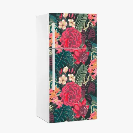 Sticker pour réfrigérateur parure botanique tropicale aux fleurs rouges – Wallnifity®