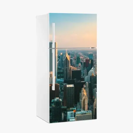 Sticker pour réfrigérateur panorama urbain de Chicago au coucher du soleil – Wallnifity®