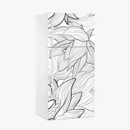 Sticker pour réfrigérateur motif floral linéaire noir et blanc – Wallnifity®
