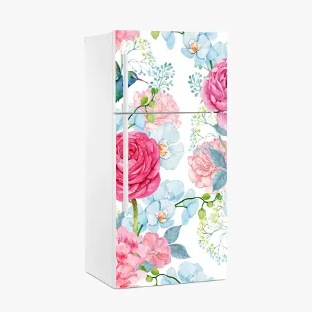 Sticker pour réfrigérateur motif floral aquarelle avec colibri et pivoines – Wallnifity®