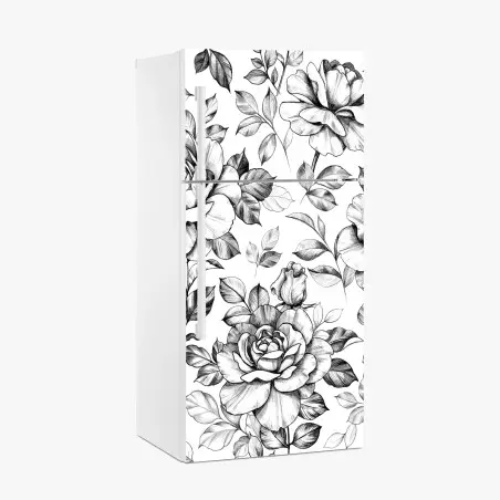Sticker pour réfrigérateur motif floral vintage rose en dessin au crayon – Wallnifity®