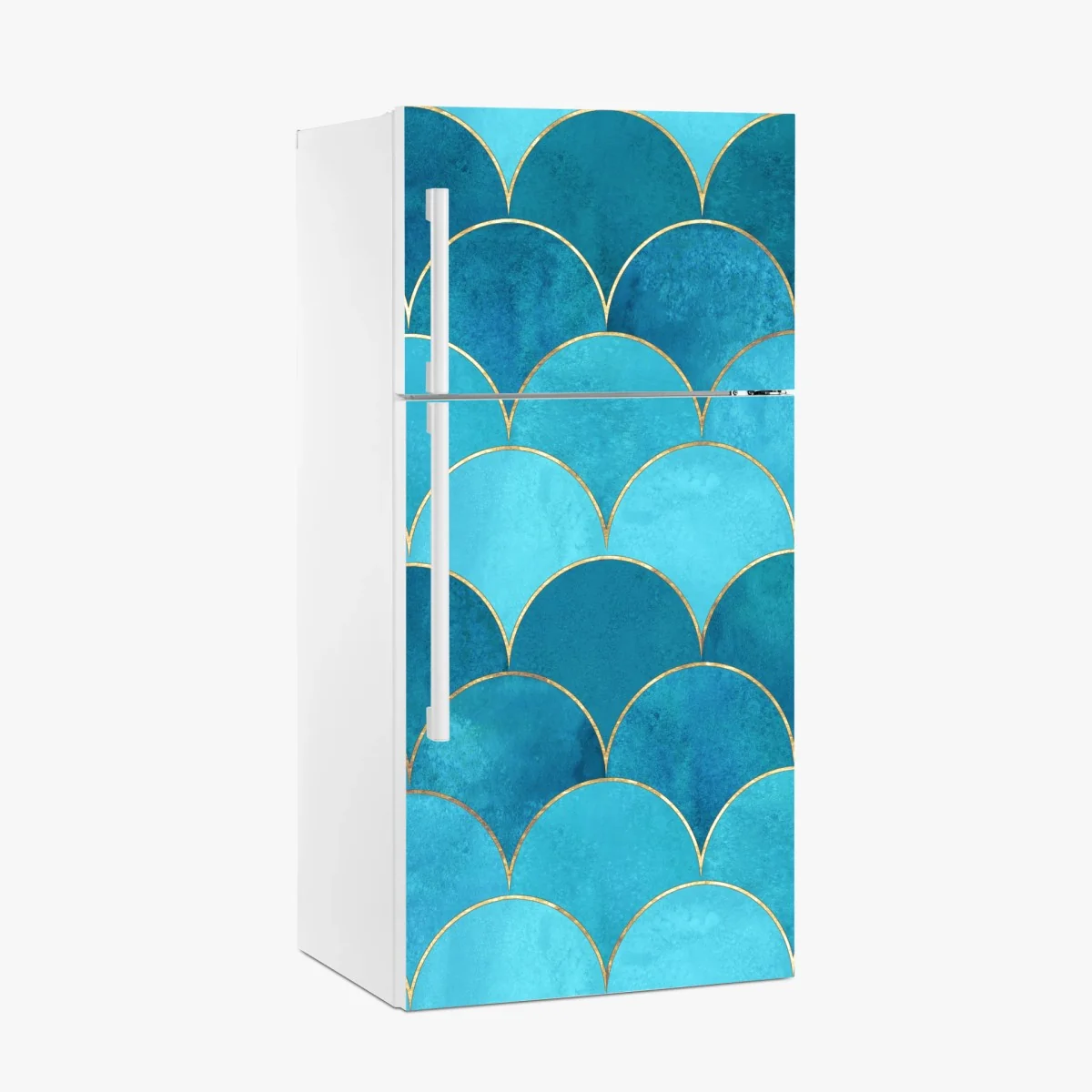 Sticker pour réfrigérateur motif d'écailles bleues avec liserés dorés – Wallnifity® Sticker pour réfrigérateur motif d'écailles bleues avec liserés dorés – Wallnifity®
