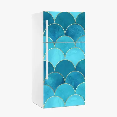 Sticker pour réfrigérateur motif d'écailles bleues avec liserés dorés – Wallnifity®