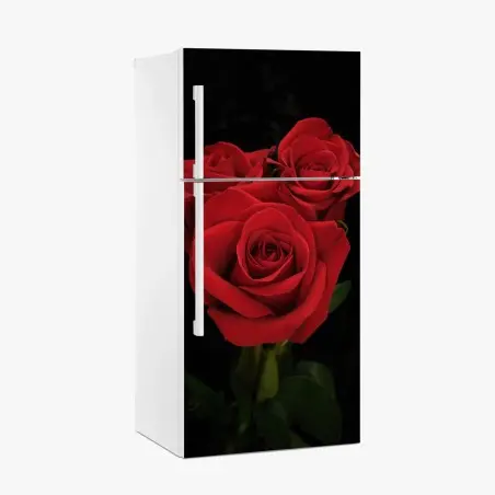 Sticker pour réfrigérateur bouquet de roses rouges sur fond noir – Wallnifity®