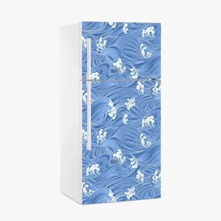 Sticker pour réfrigérateur motif de vagues stylisées bleu océan – Wallnifity®