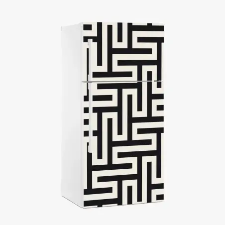Sticker pour réfrigérateur motif labyrinthe géométrique noir et beige – Wallnifity®