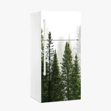 Sticker pour réfrigérateur forêt de sapins brumeuse – Wallnifity®
